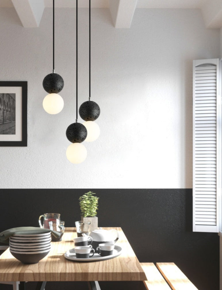 Terrazzo Ball Pendant Light Black Porous Stone White light Pendant Light Galileo Lights