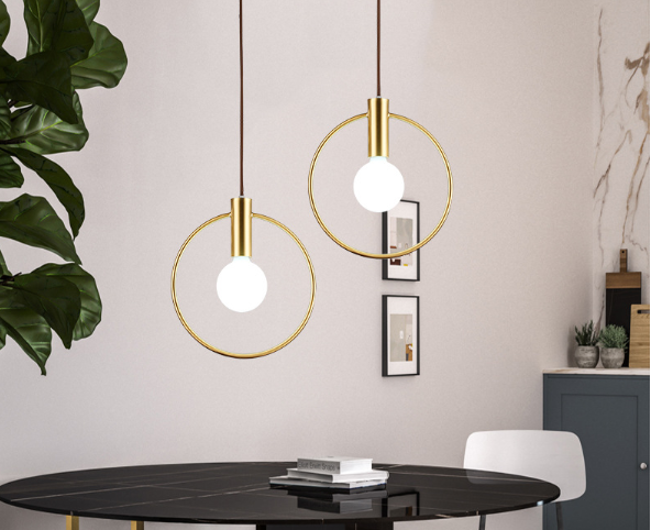 Minimalist Nordic Brass Circle Bulb Chandelier Pendant Light Galileo Lights