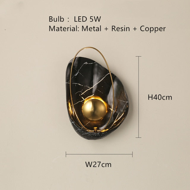 Marble and Copper Shell Shaped Wall Lamp Black Wall Lamp Galileo Lights