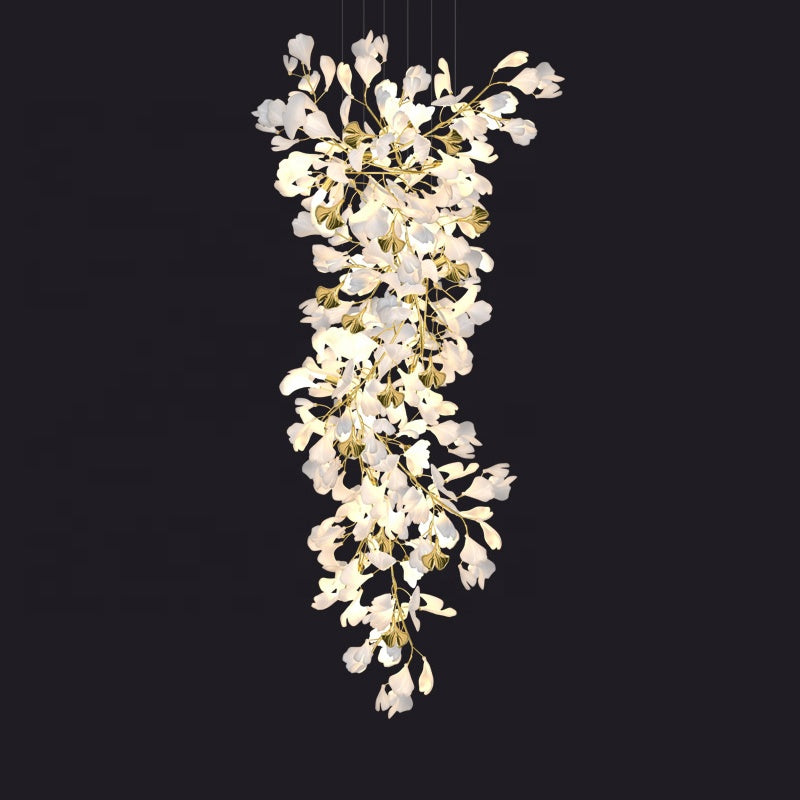 Ginkgo Cascading A White + gold accents Chandelier Galileo Lights