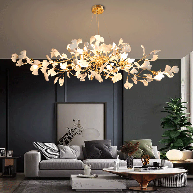 Ginkgo C All white leaves Chandelier Galileo Lights