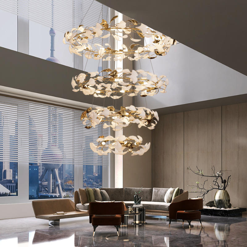 Ginkgo Rings - Linear White + gold accents D140+D120+D100+D80cm Chandelier Galileo Lights