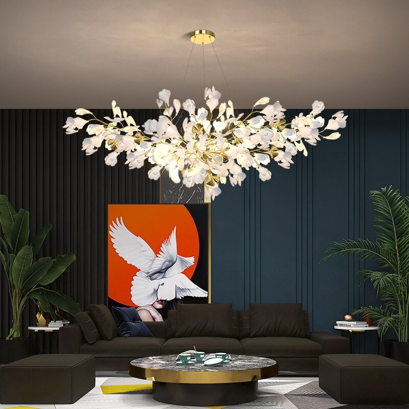 Ginkgo B White + gold accents L150CM Chandelier Galileo Lights