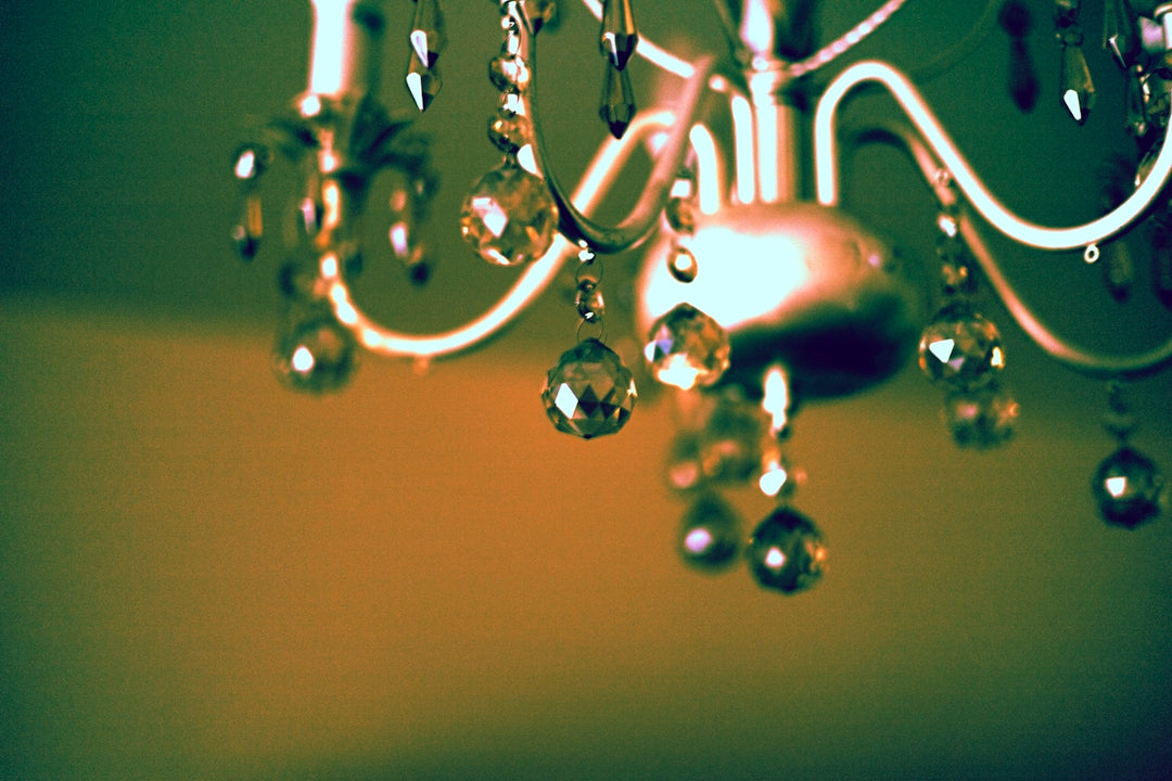 Close-up of a decorative chandelier with crystal accents.