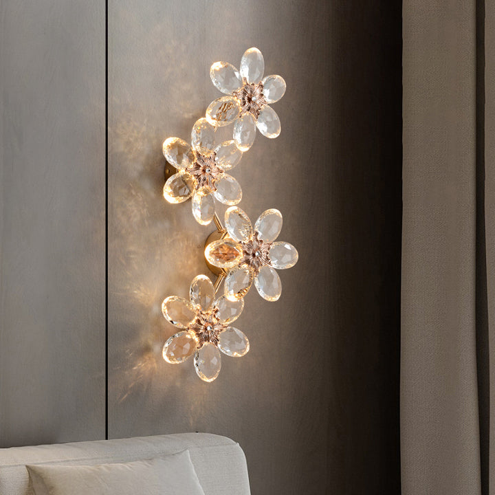 Modern Crystal Wall Sconce LED Light Fixture with K9 Glass Prisms for Bedroom Hallway Ambient Lighting