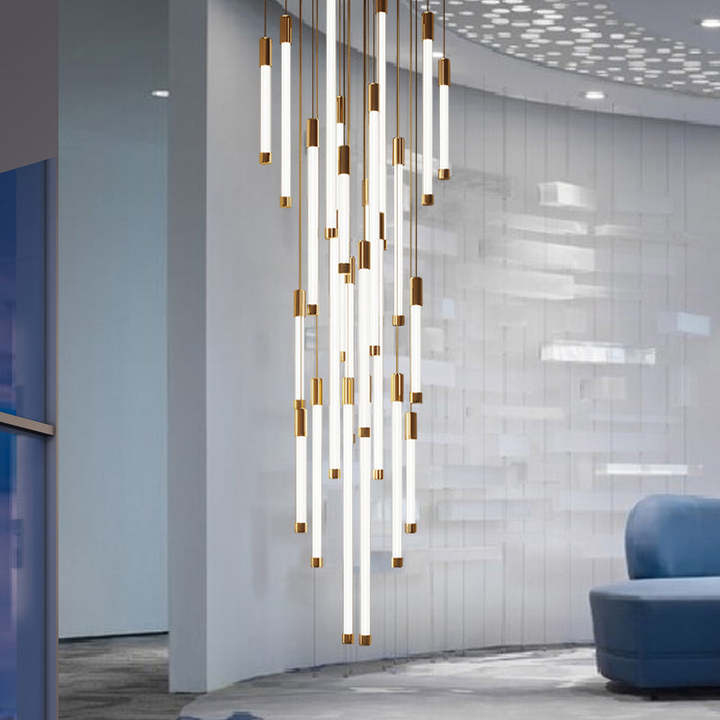 gold black color LED lighting modern extra long chandelier for stairs