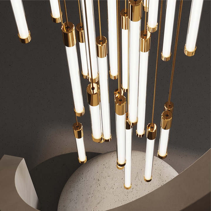 gold black color LED lighting modern extra long chandelier for stairs