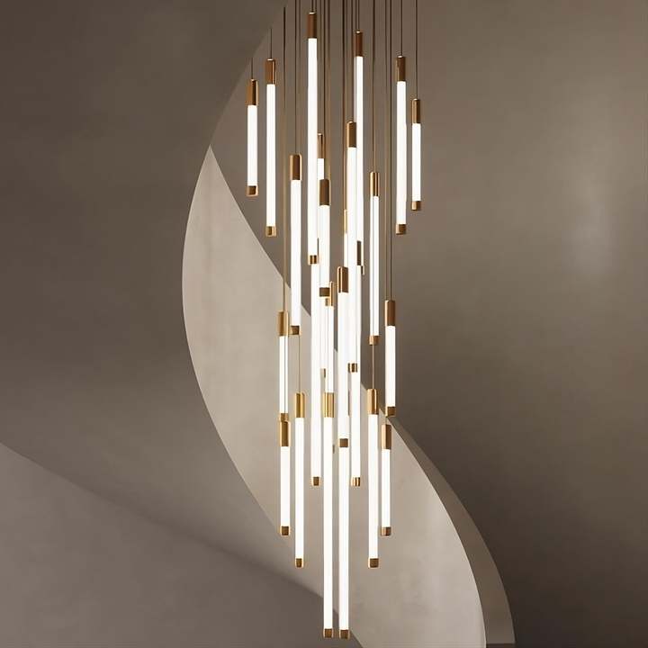 gold black color LED lighting modern extra long chandelier for stairs