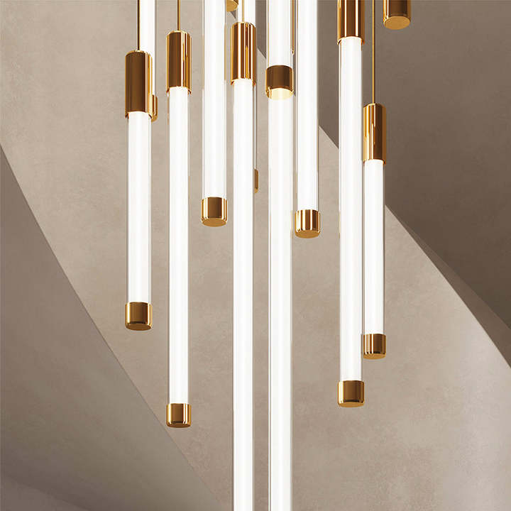 gold black color LED lighting modern extra long chandelier for stairs