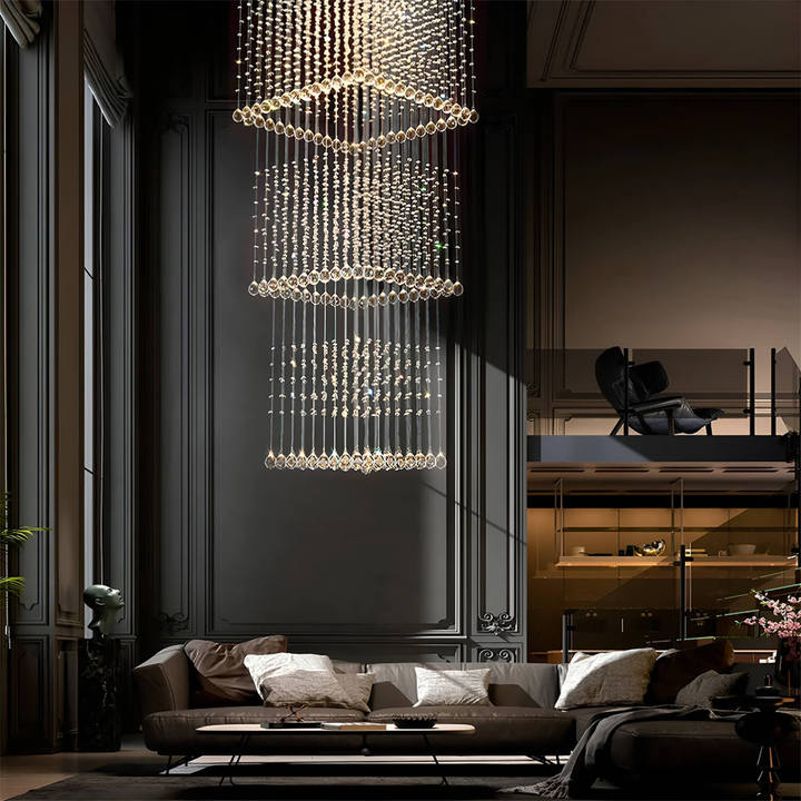 Raindrop Linear Chandelier Square Long Crystal Raindrop Chandelier