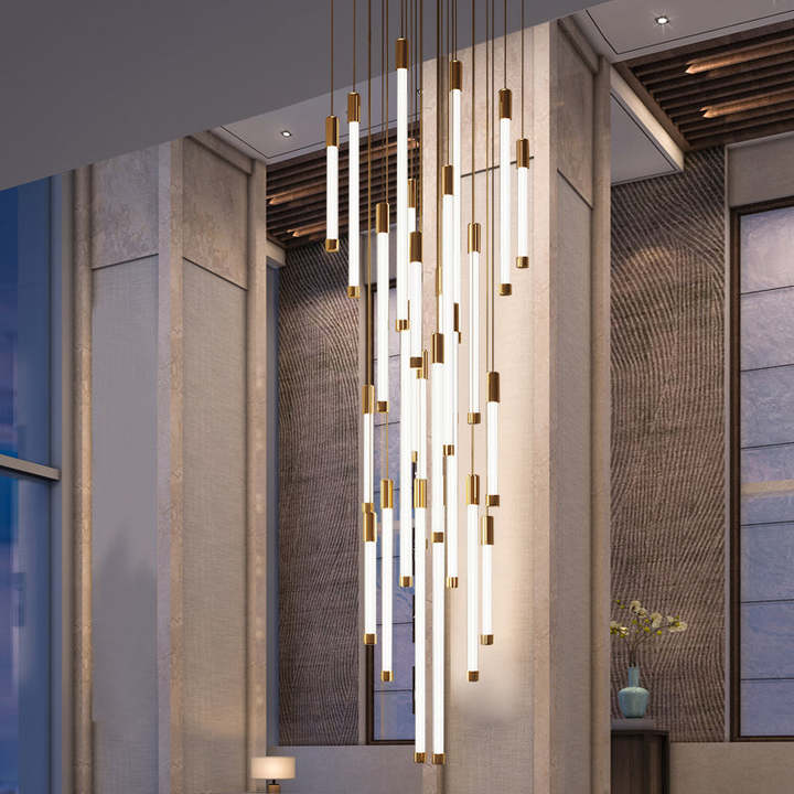 gold black color LED lighting modern extra long chandelier for stairs