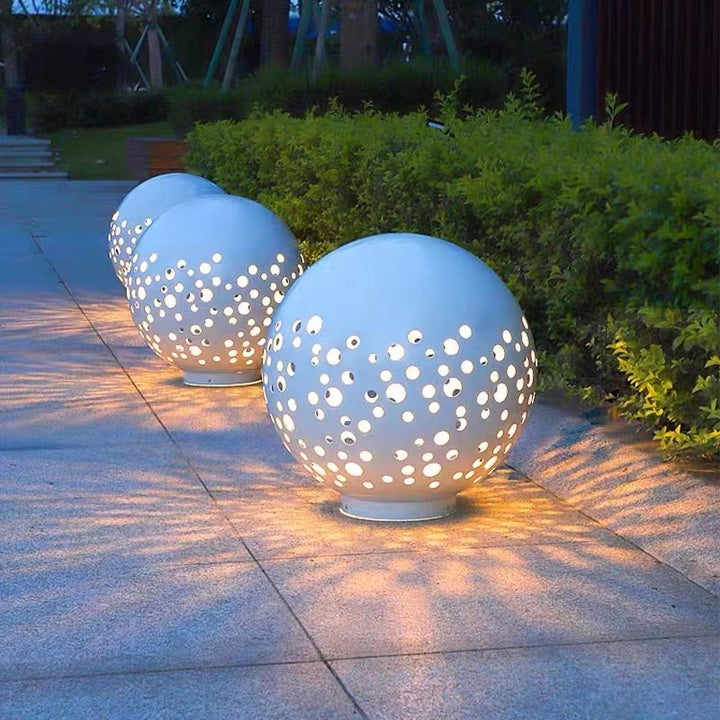 Modern Outdoor Villa Courtyard, Park Landscape Outdoor Lamps Hollow Ball Design Stainless Steel Lamp Body