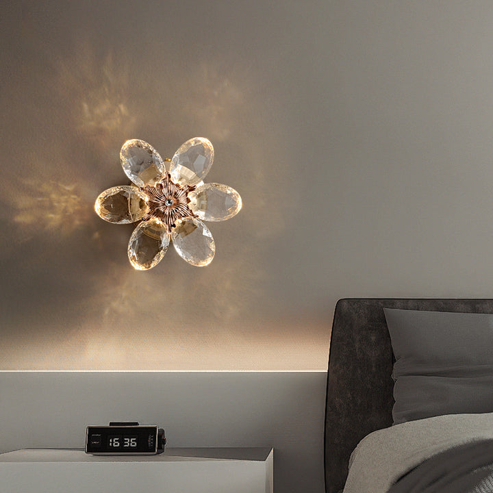 Modern Crystal Wall Sconce LED Light Fixture with K9 Glass Prisms for Bedroom Hallway Ambient Lighting