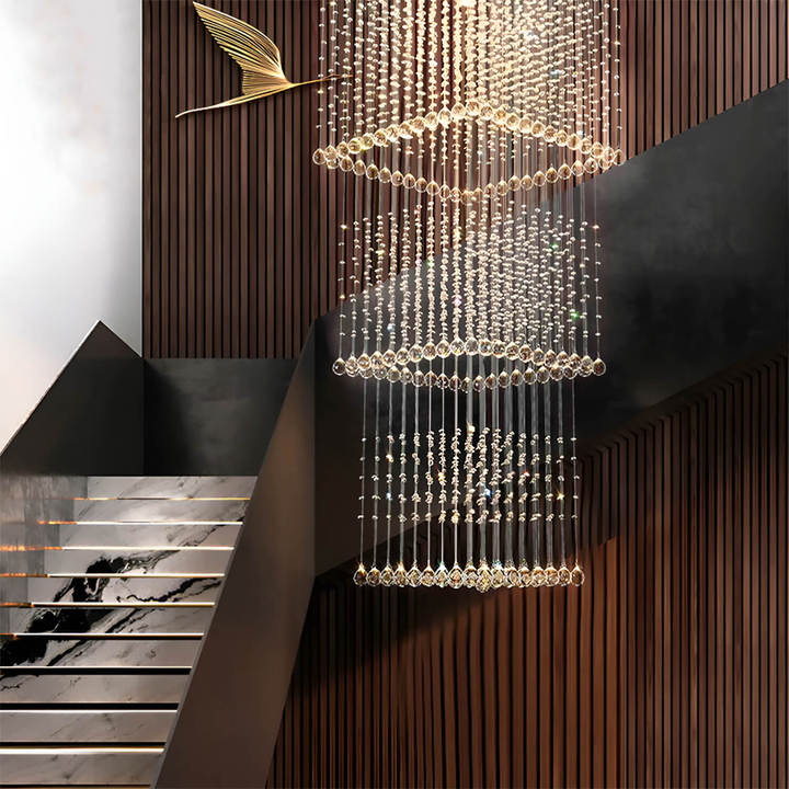 Raindrop Linear Chandelier Square Long Crystal Raindrop Chandelier