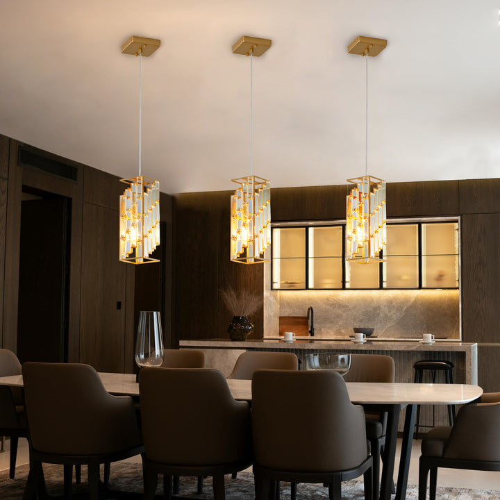 Golden Pendant Lighting Modern Pendant Light Crystal Chandeliers Adjustable Pendant Light Fixture for Kitchen Island 3 Pack