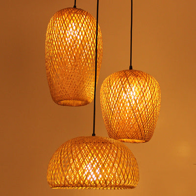 Triple Bamboo Woven Pendant Light Pendant Light Galileo Lights