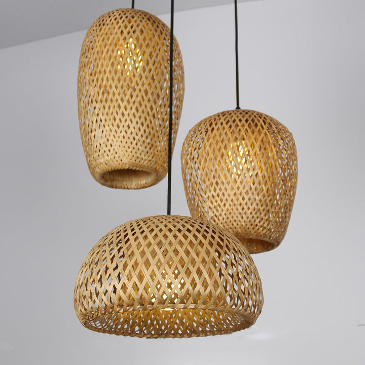 Triple Bamboo Woven Pendant Light Woven Pendant Light Galileo Lights