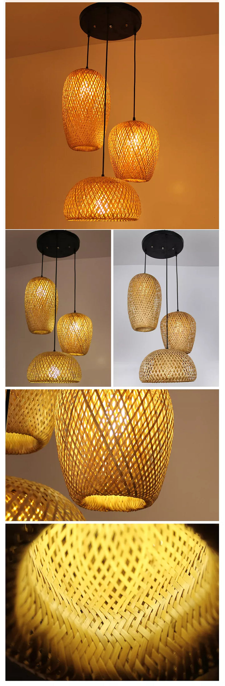 Triple Bamboo Woven Pendant Light Pendant Light Galileo Lights